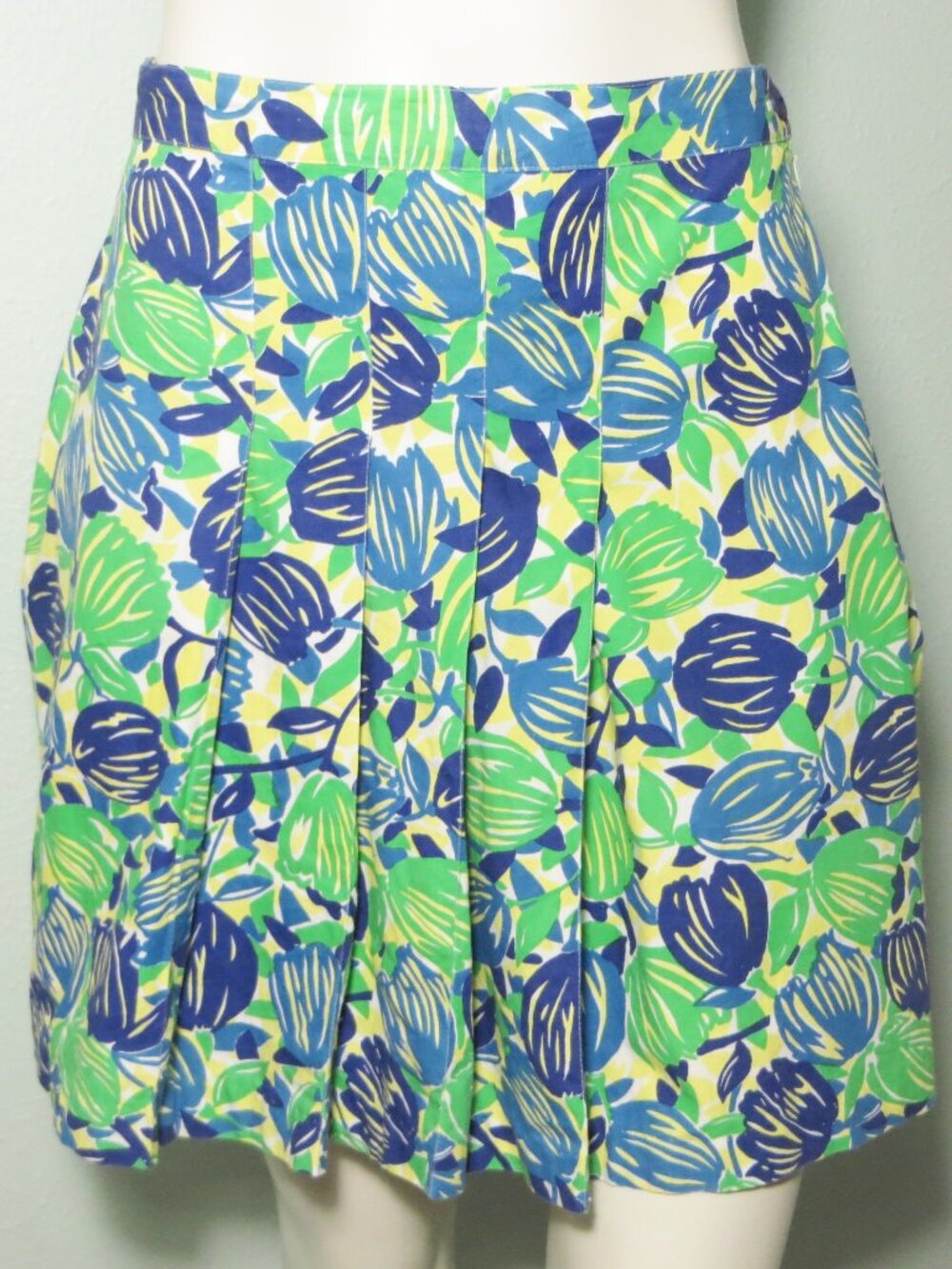 1990s Lilly Pulitzer Skirt Tulip Print Size 8 Blue Green Yellow Summer Wear